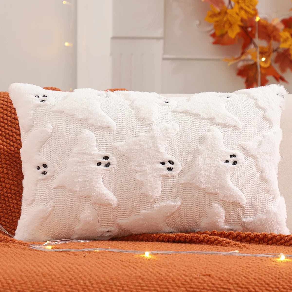 Pumpkin Ghost Throw Pillow Cover, 18" x 18" & 12" x 20"