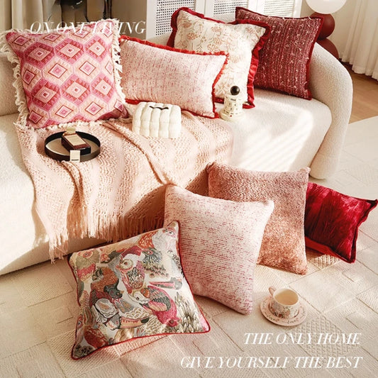 Pink Retro Throw Pillow Cover – French Style Gift for Home