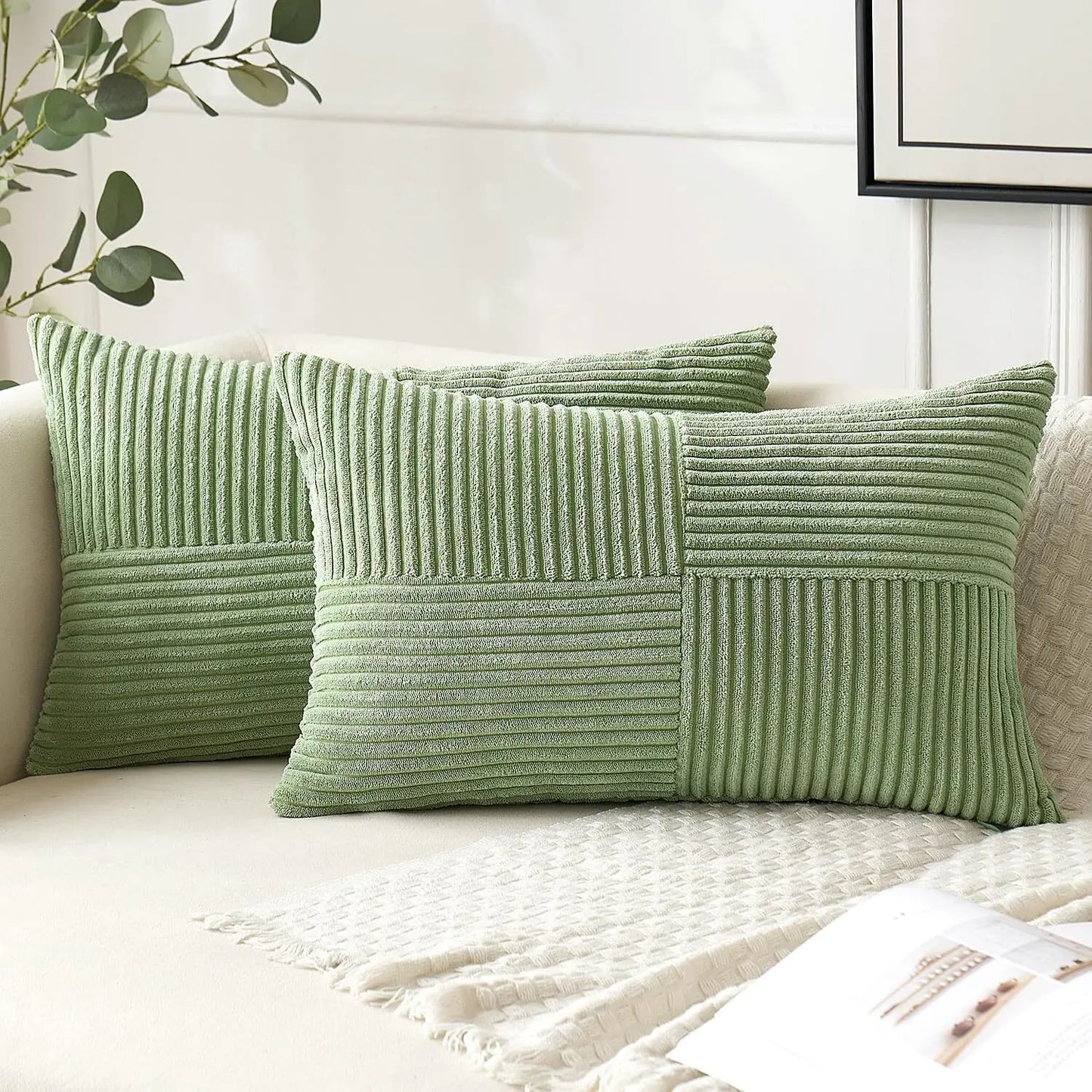 Striped Corduroy Throw Pillowcase 12x20 Inches
