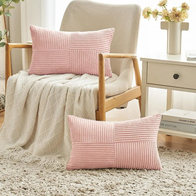 Striped Corduroy Throw Pillowcase 12x20 Inches