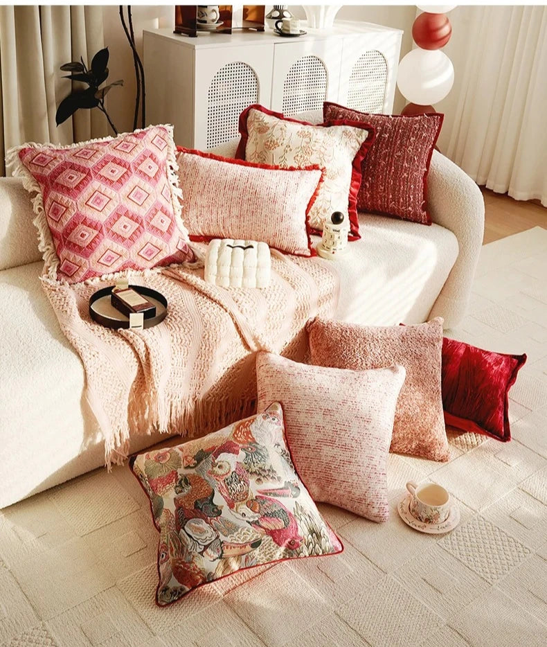 Pink Retro Throw Pillow Cover