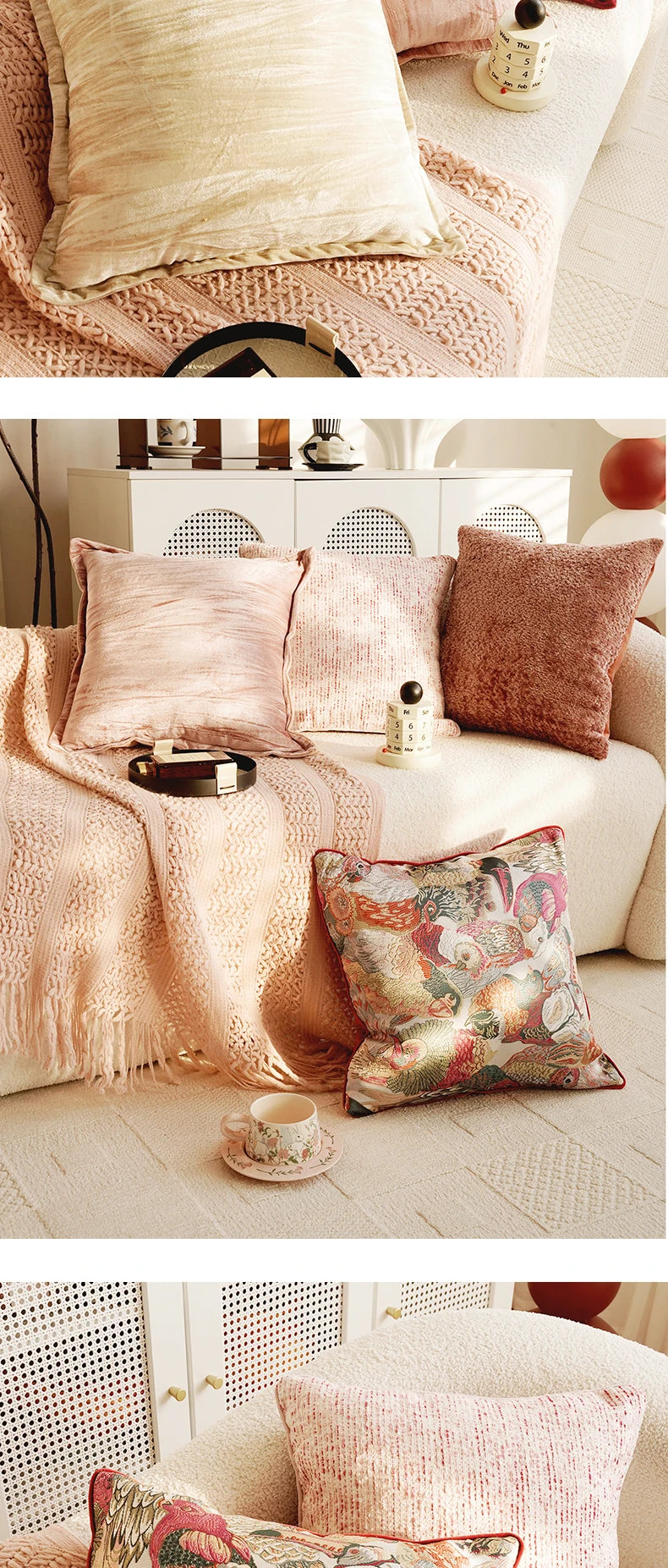 Pink Retro Throw Pillow Cover