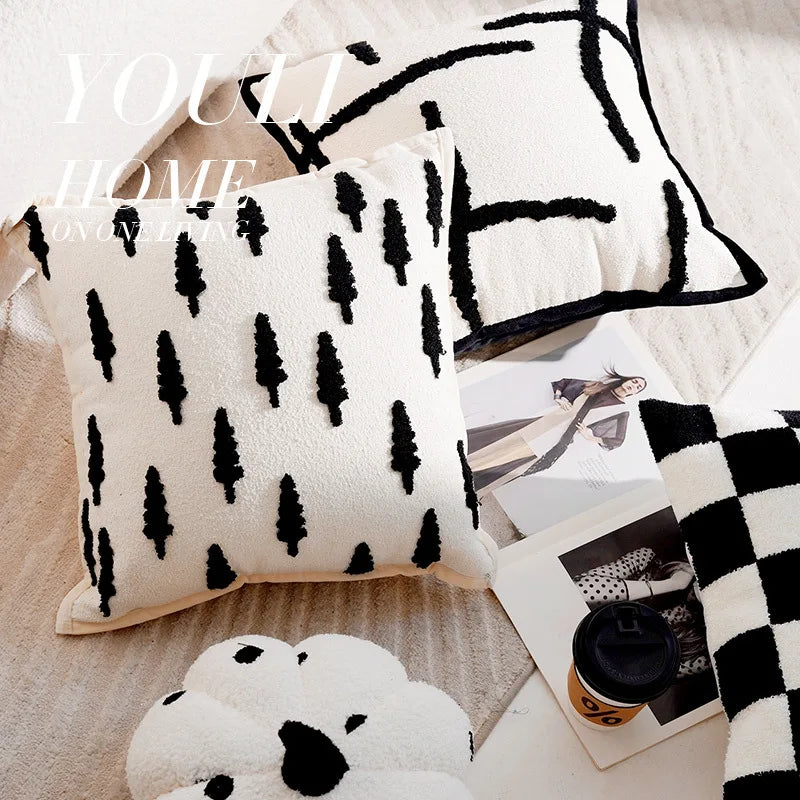Forest Black and White Throw Pillow Cover