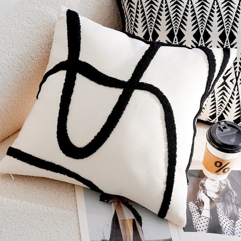 Forest Black and White Throw Pillow Cover