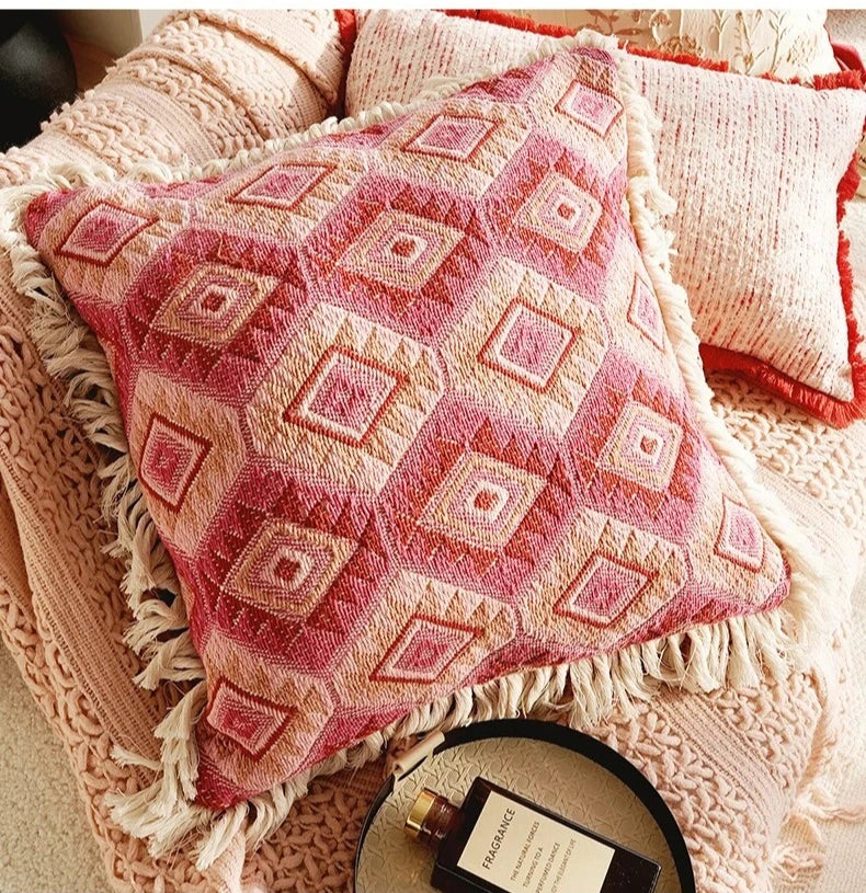 Pink Retro Throw Pillow Cover