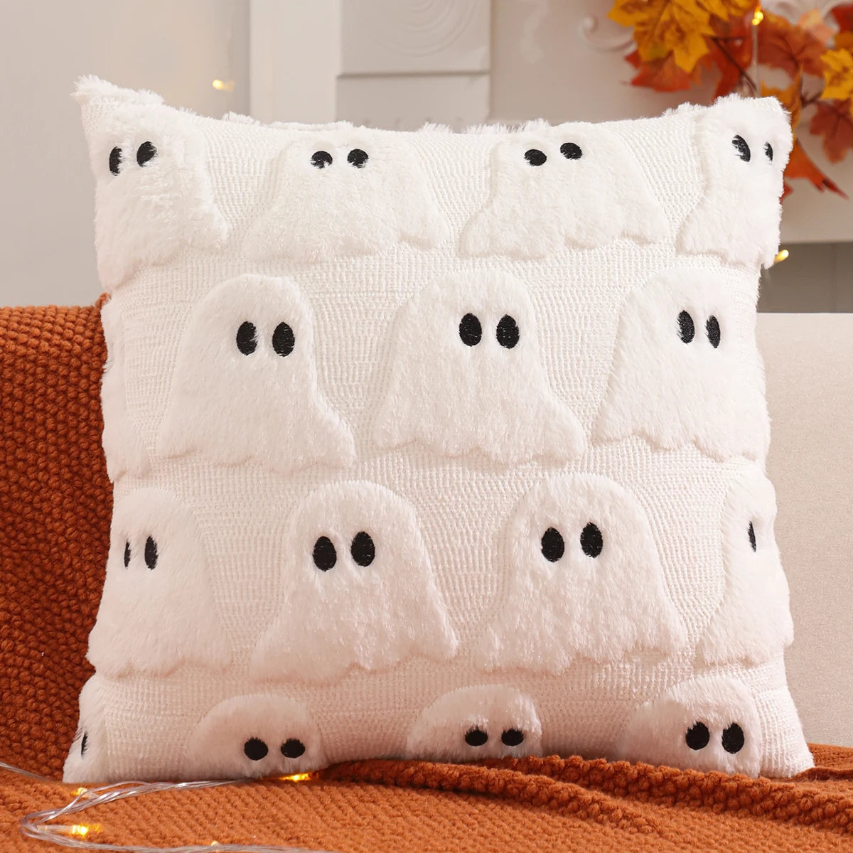 Pumpkin Ghost Throw Pillow Cover, 18" x 18" & 12" x 20"
