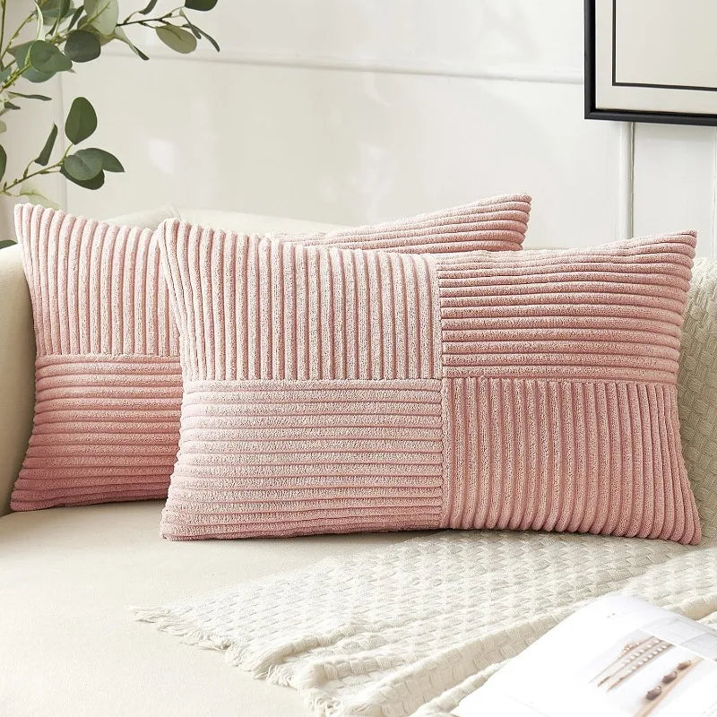 Striped Corduroy Throw Pillowcase 12x20 Inches