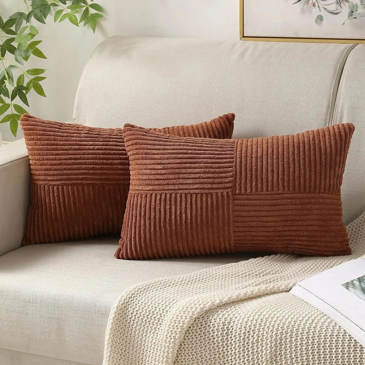 Striped Corduroy Throw Pillowcase 12x20 Inches