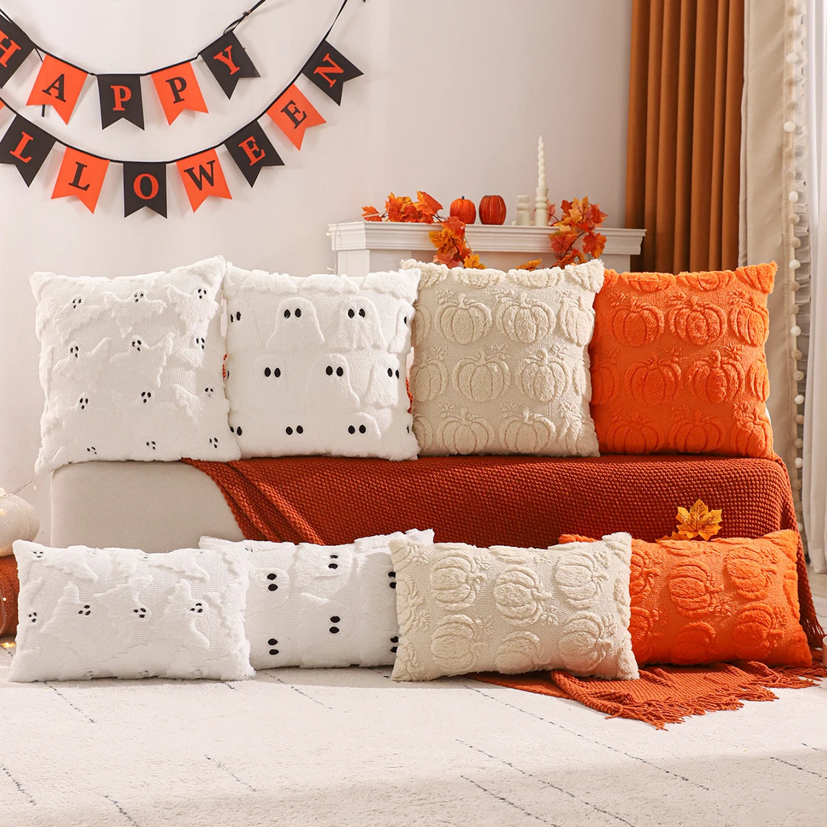 Pumpkin Ghost Throw Pillow Cover, 18" x 18" & 12" x 20"