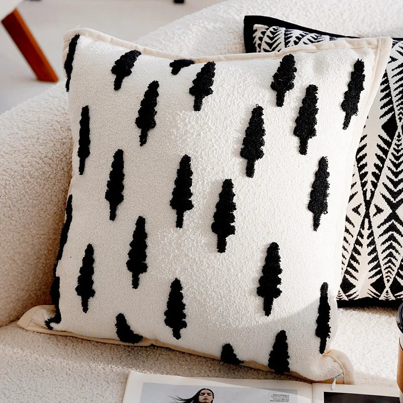 Forest Black and White Throw Pillow Cover