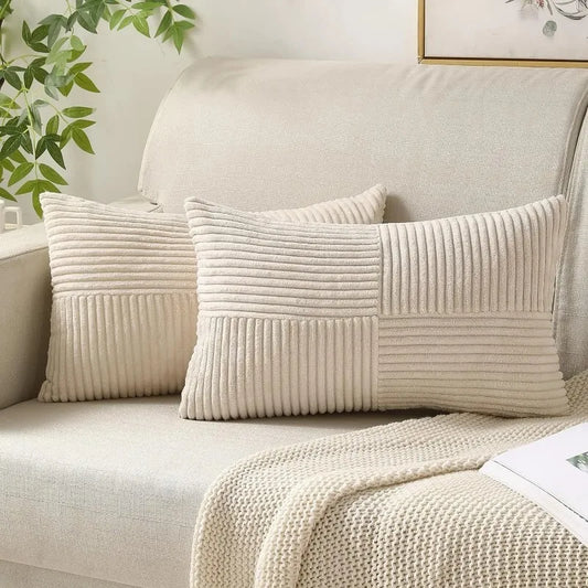 Striped Corduroy Throw Pillowcase 12x20 Inches