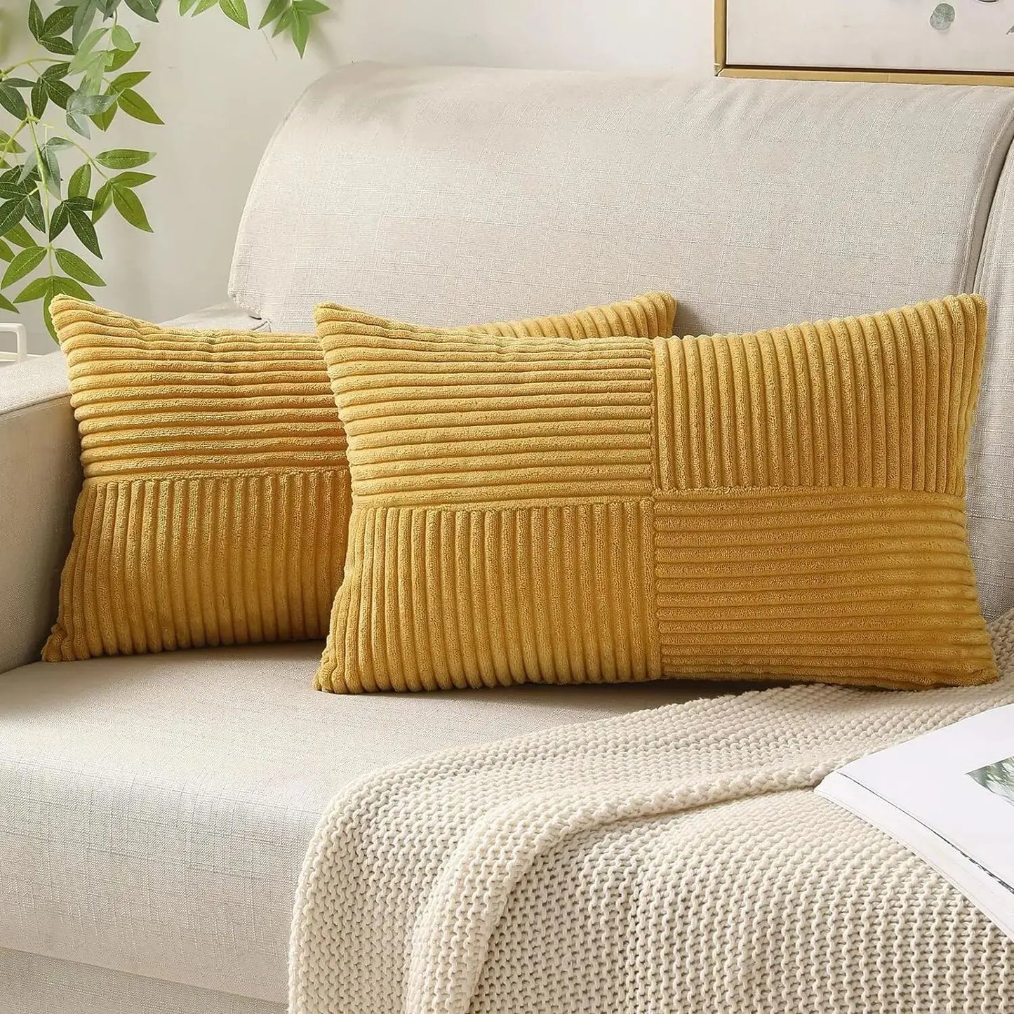 Striped Corduroy Throw Pillowcase 12x20 Inches