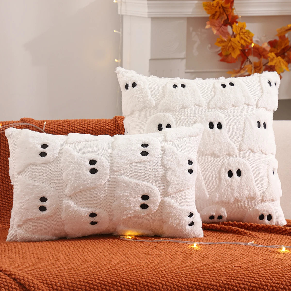 Pumpkin Ghost Throw Pillow Cover, 18" x 18" & 12" x 20"