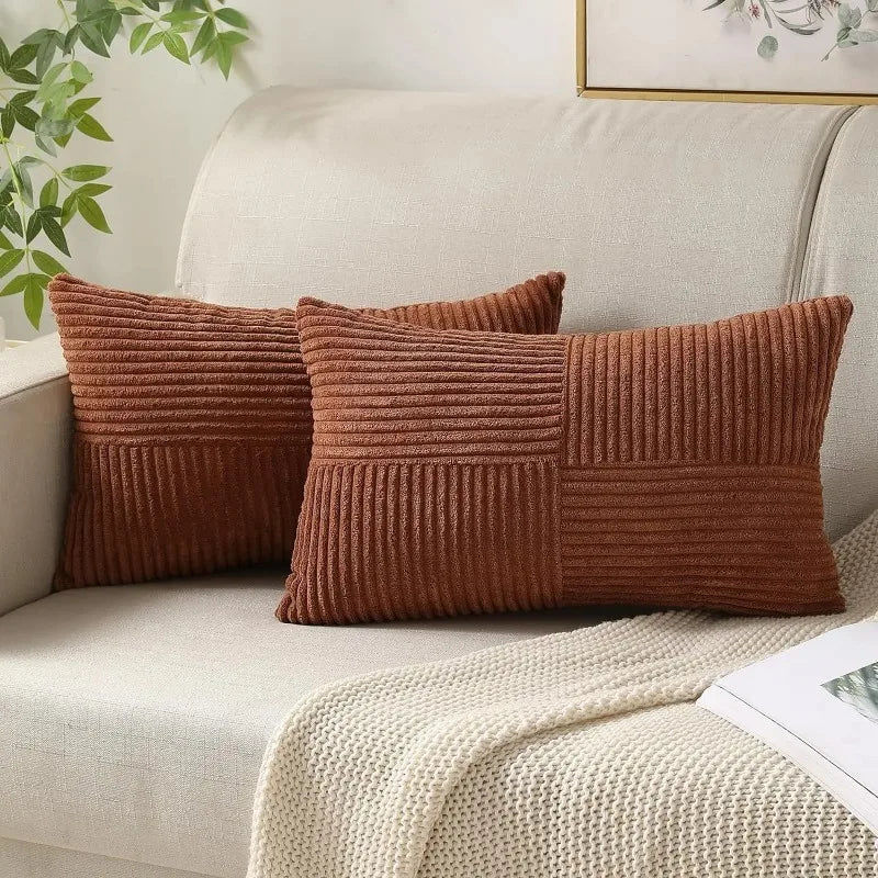 Striped Corduroy Throw Pillowcase 12x20 Inches